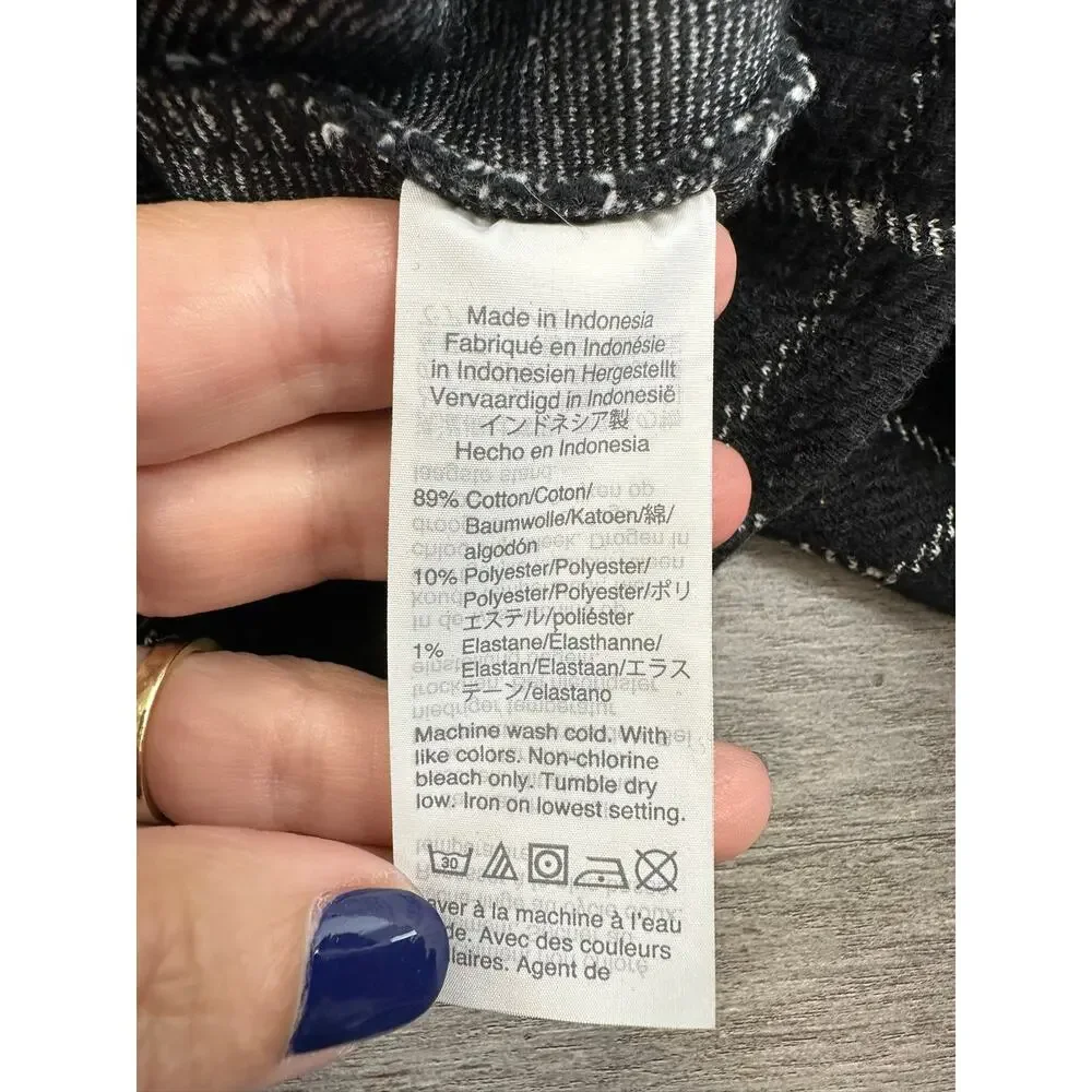 Madewell Textured Turtleneck Top in Windowpane Black White Large